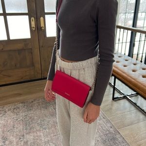 Like New: Authentic Coach Crossbody Hot Pink Leather Chain Bag